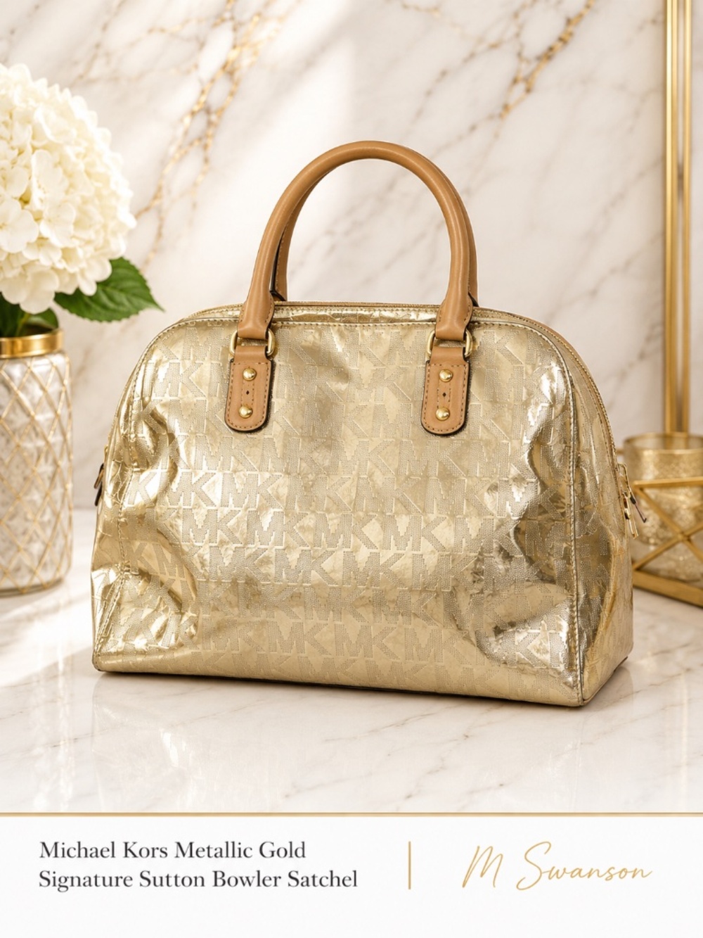 Michael Kors Gold Signature Sutton Bowler Satchel